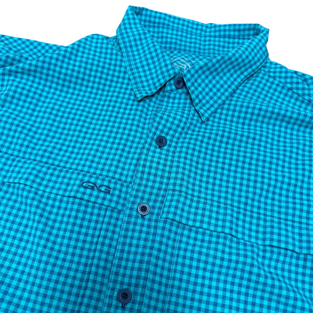 GameGuard Outdoors Mens 4X Turquoise Gingham Short Sleeve Fishing‎ Shirt 1041